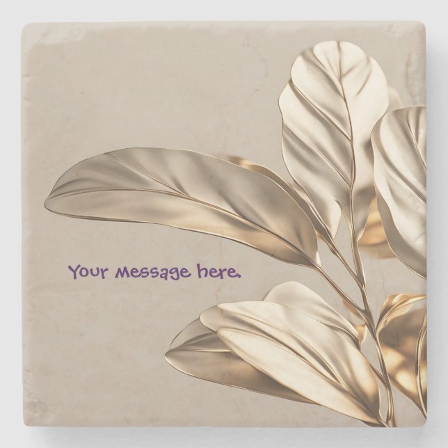 Posavasos De Piedra Hoja de oro elegante (Anverso)