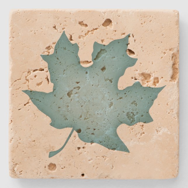 Posavasos De Piedra Hoja turquesa oscura en crema (Anverso)