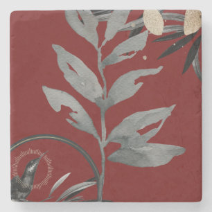 Posavasos De Piedra Hojas Artísticas de Acuarela Burgundy y Gris