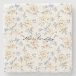 Posavasos De Piedra Hojas Azules Florales Crema Románticas