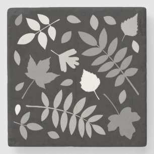 Posavasos De Piedra Hojas caídas Diseñar el negro blanco gris