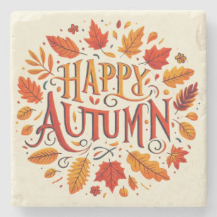 Posavasos De Piedra hojas clásicas y otoño feliz