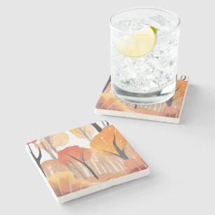 Posavasos De Piedra Hojas de acuarela de bosque de follaje otoñal