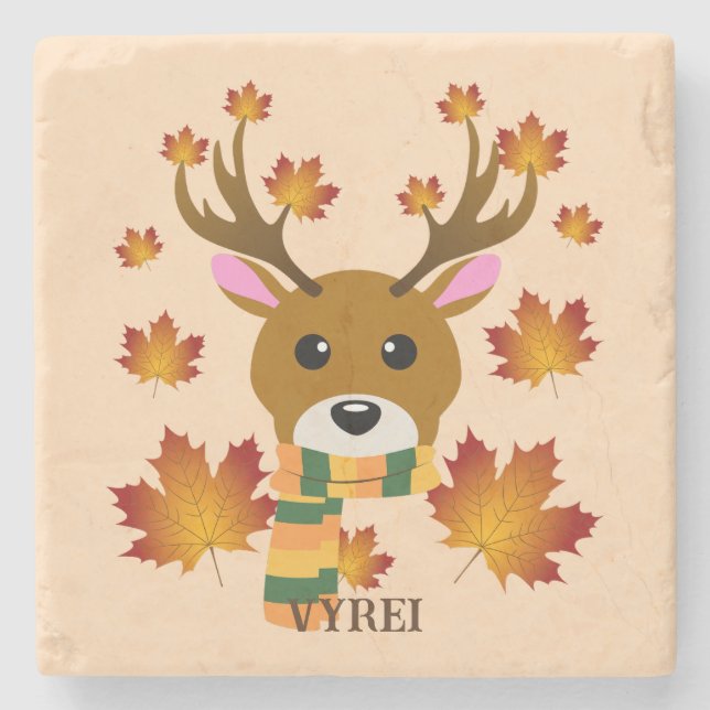 Posavasos De Piedra Hojas de arce de ciervo de otoño (Anverso)