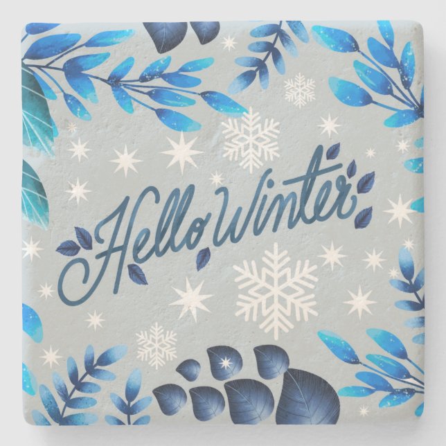 Posavasos De Piedra Hojas de invierno decorativas (Anverso)