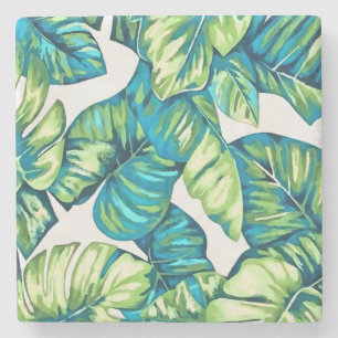 Posavasos De Piedra Hojas de Monstera Tropical y Verde Azul Bananero