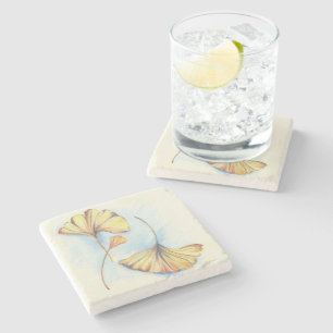 Posavasos De Piedra Hojas de oro del Ginkgo del otoño