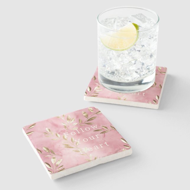 Posavasos De Piedra Hojas de oro rosa (Lateral)