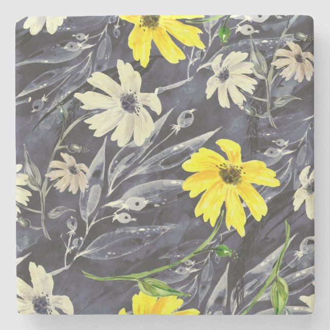 Posavasos De Piedra Hojas de otoño, bayas: patrón de acuarela. (Anverso)