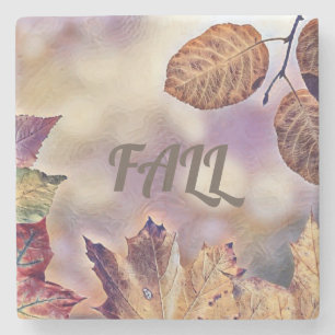 Posavasos De Piedra Hojas de otoño coloridas con acuarela de color