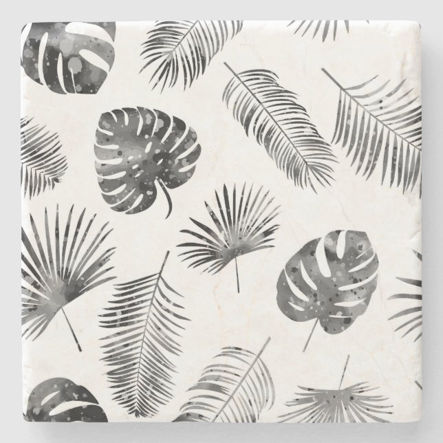 Posavasos De Piedra Hojas de palma negras: inmaculadas. (Anverso)