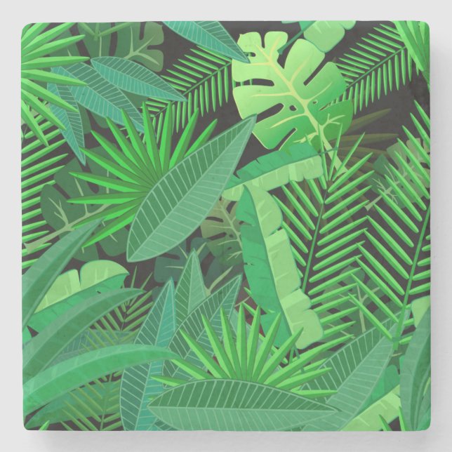 Posavasos De Piedra Hojas de palmeras tropicales (Anverso)