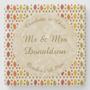 Posavasos De Piedra Hojas de roble y maíz Personalizado Boda otoño