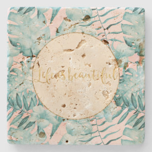 Posavasos De Piedra Hojas tropicales Aqua Gold