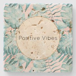 Posavasos De Piedra Hojas tropicales Aqua Gold Personalizadas