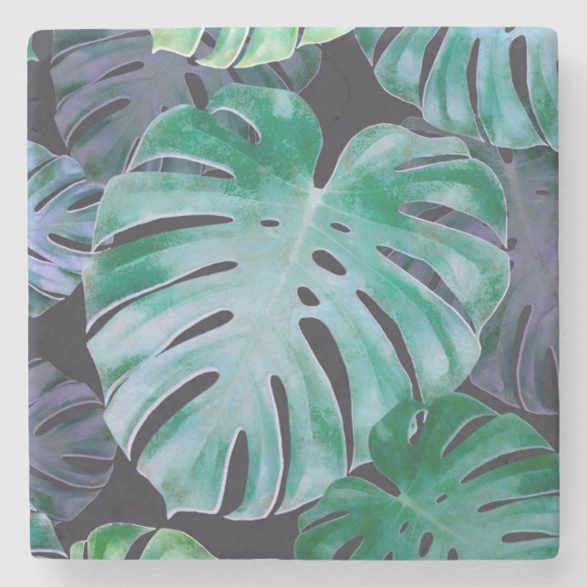 Posavasos De Piedra Hojas tropicales de Monstera (Anverso)