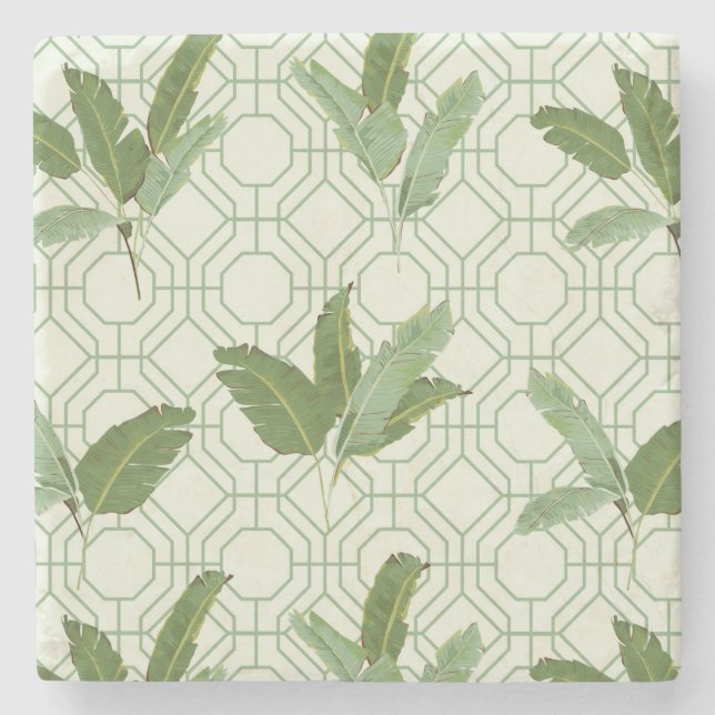 Posavasos De Piedra Hojas tropicales de palma (Anverso)