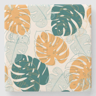 Posavasos De Piedra Hojas tropicales: Sello de jungla vintage