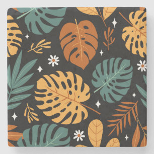 Posavasos De Piedra Hojas tropicales: sin costura.
