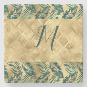 Posavasos De Piedra Hojas verdes y doradas