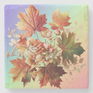 Posavasos De Piedra Hojas y flores de otoño en el arte de Bouquet en o