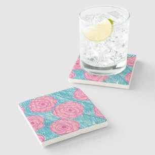 Posavasos De Piedra Hojas y flores de palmera tropicales
