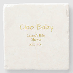 Posavasos De Piedra hola bebé amarillo dorado pastel nombre fecha baby