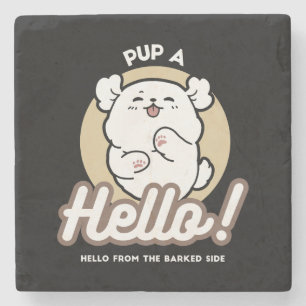 Posavasos De Piedra Hola desde el lado de la correa - Diseño de perro
