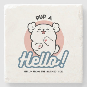 Posavasos De Piedra ¡Hola! - Diseño feliz de Personalizados de perros