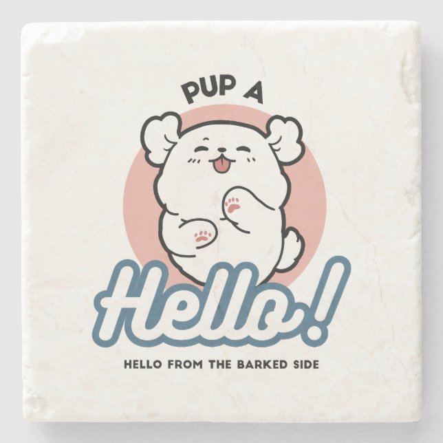 Posavasos De Piedra ¡Hola! - Diseño feliz de Personalizados de perros  (Anverso)