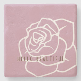 Posavasos De Piedra Hola Hermosa - Rosa Rosa Simple Moderna