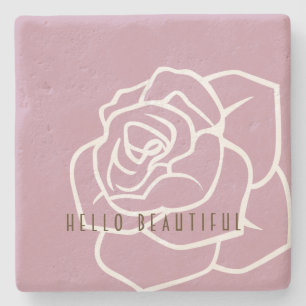 Posavasos De Piedra Hola Hermosa - Rosa Rosa Simple Moderna