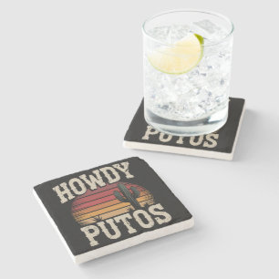 Posavasos De Piedra Hola Putos Cactus Divertido Retro Antiguo
