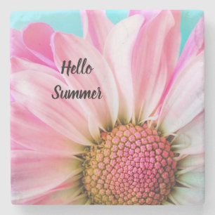 Posavasos De Piedra Hola texto de verano con Flor