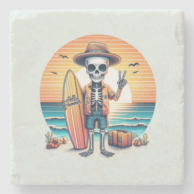Posavasos De Piedra Hola verano - Surfista (Anverso)