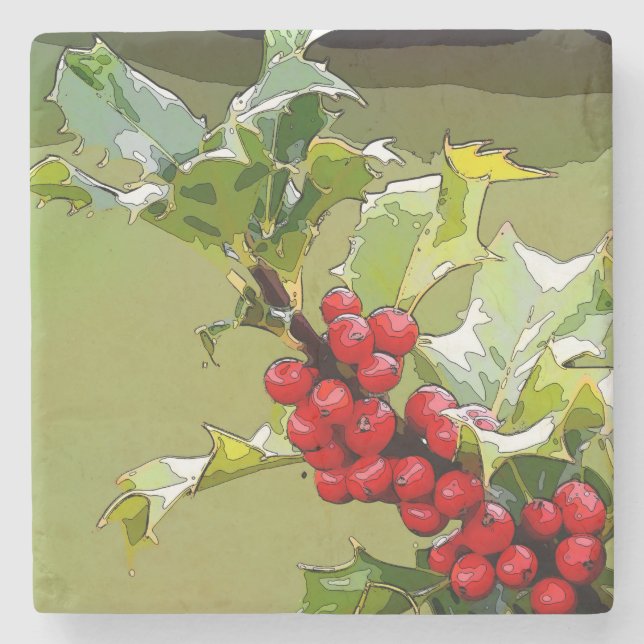 Posavasos De Piedra HollyBerries 005 (Anverso)