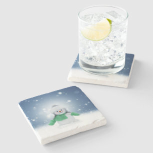 Posavasos De Piedra Hombre de nieve de invierno SlipperyJoe bufanda ve