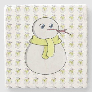 Posavasos De Piedra Hombre de nieve usando una bufanda amarilla