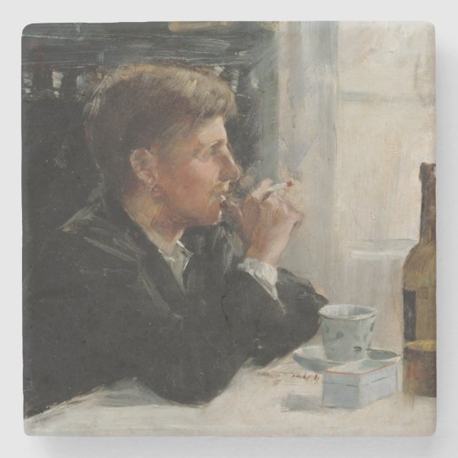Posavasos De Piedra Hombre sentado perdido en la mesa (Anverso)
