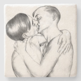 Posavasos De Piedra Hombres jóvenes enamorados (arte gay vintage)