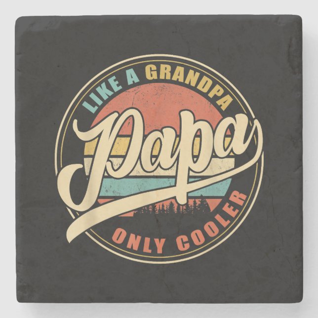 Posavasos De Piedra Hombres PAPA como un abuelo ÚNICAMENTE COOLER Funn (Anverso)