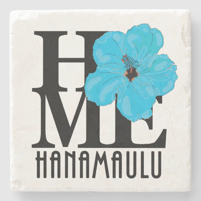 Posavasos De Piedra HOME Hanamaulu Hawaii Blue Hibscus (Anverso)