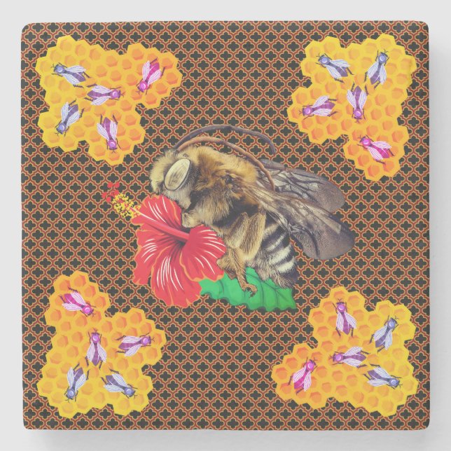 Posavasos De Piedra Honeycomb Bee Garden (Anverso)