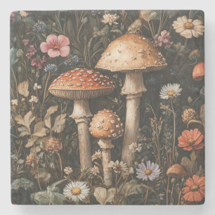 Posavasos De Piedra Hongos caprichosos y flores silvestres botánico