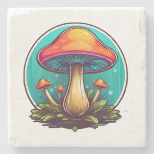 Posavasos De Piedra Hongos Mágicos Coloreados