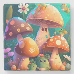 Posavasos De Piedra Hongos pequeños en el bosque