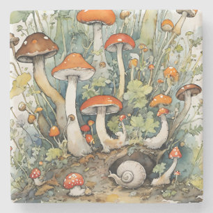 Posavasos De Piedra Hongos y caracoles, amantes de la naturaleza, arte