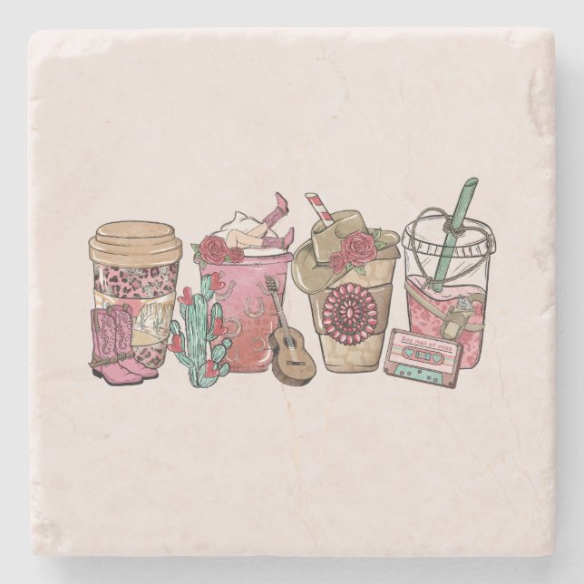 Posavasos De Piedra Hora del café de Cowboy (Anverso)