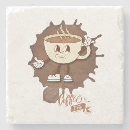 Posavasos De Piedra **Hora del Café – Taza Sonriente y Vapor Cute 