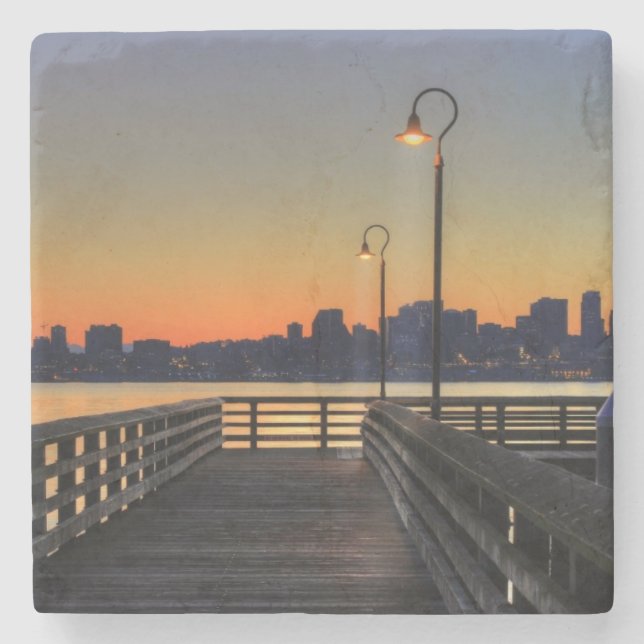 Posavasos De Piedra Horizonte céntrico de Seattle Washington (Anverso)